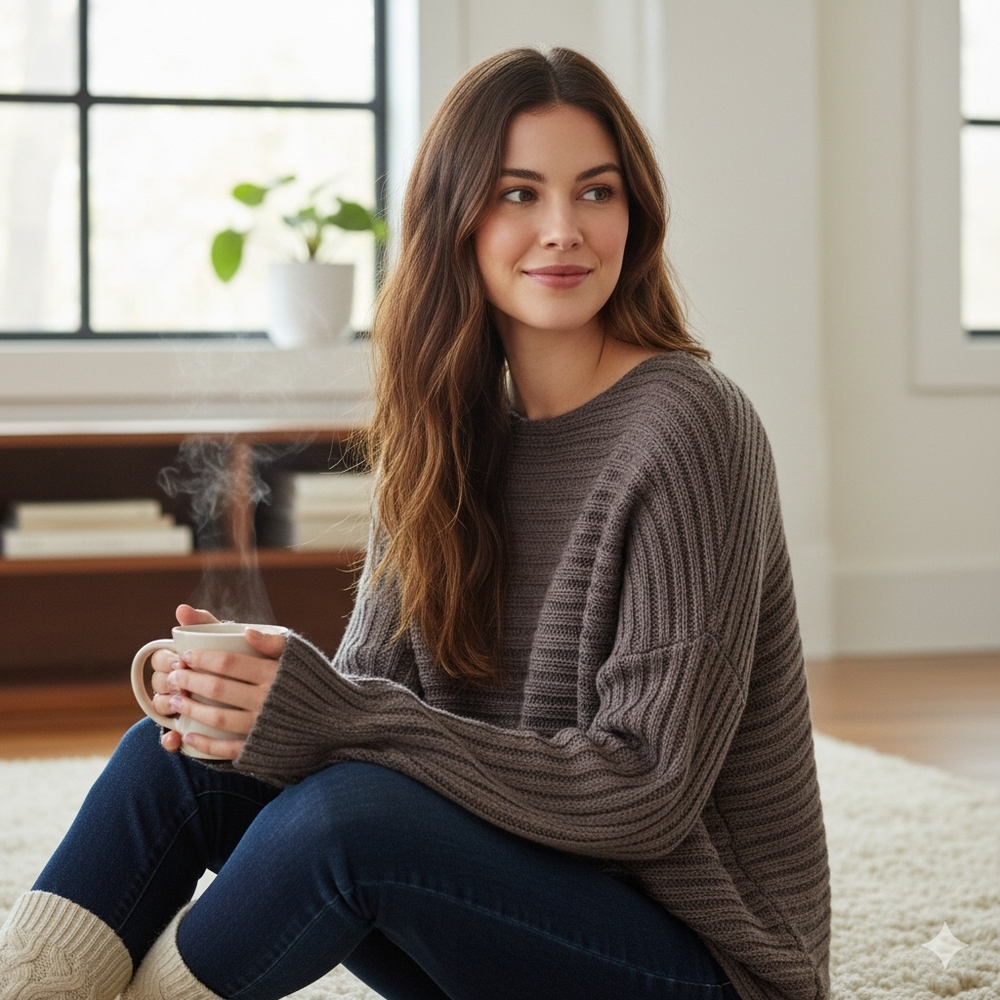 Wooden Ships Knit Mohair Blend Drop Shoulder Sweater